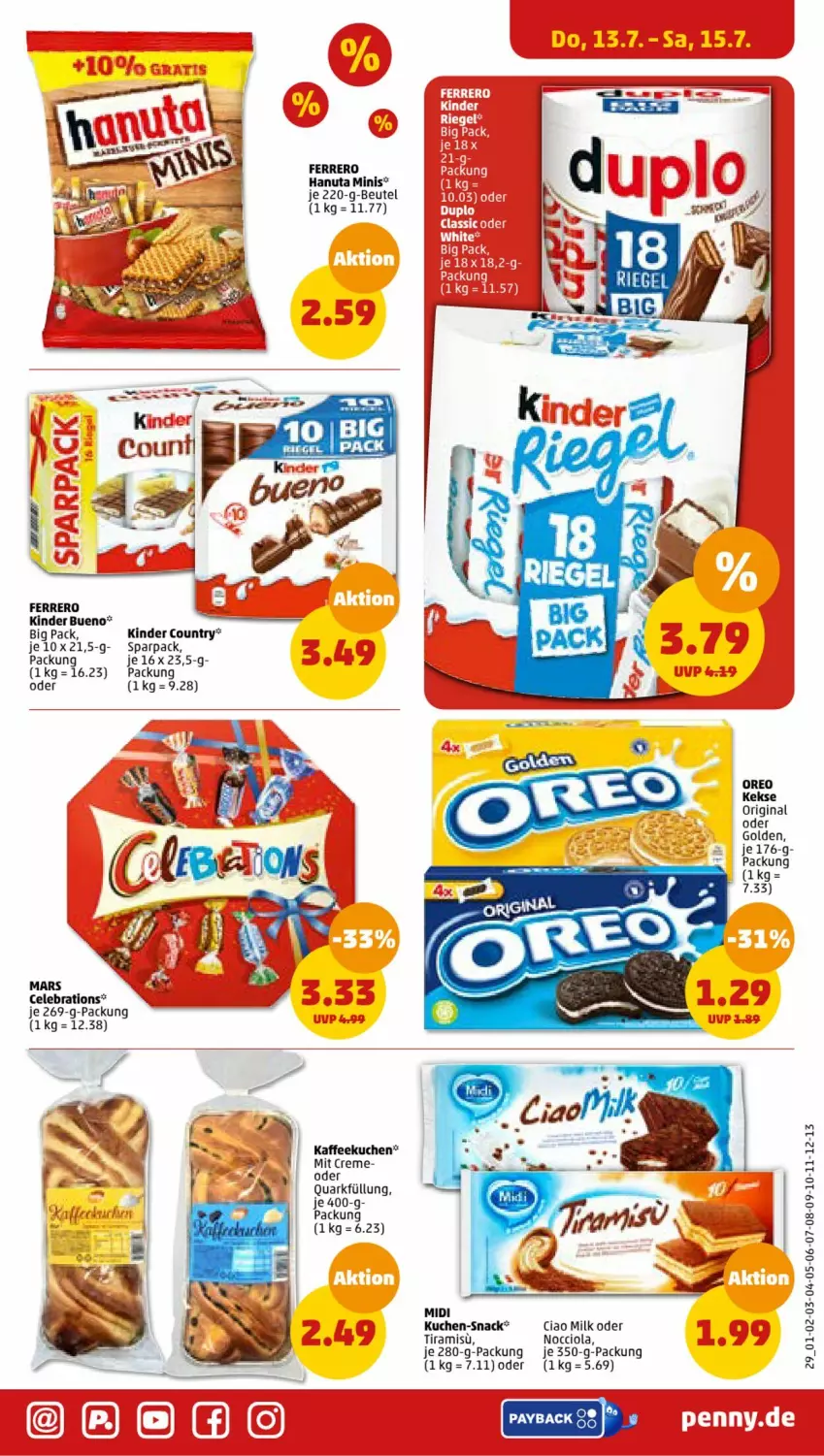 Aktueller Prospekt Penny - Prospekte - von 10.07 bis 15.07.2023 - strona 29 - produkty: beutel, creme, ferrero, gin, kaffee, keks, kekse, Kinder, kinder bueno, kinder country, kuchen, LG, mars, oreo, payback, quark, snack, Ti