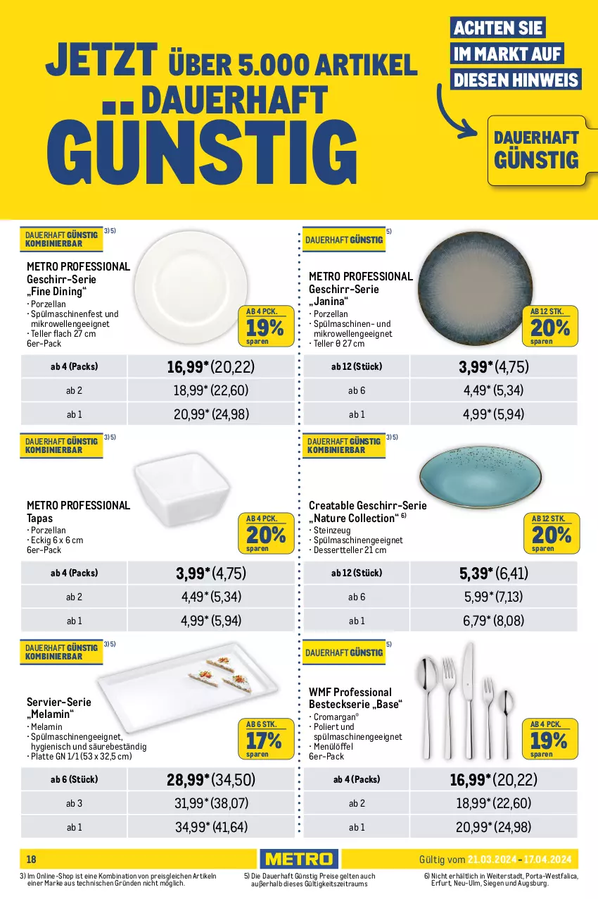 Aktueller Prospekt Metro - Kochen Spezial - von 21.03 bis 17.04.2024 - strona 18 - produkty: auer, backofen, besteck, cabernet, cin, cocktail, dessert, Dessertteller, eis, elle, geschirr, gin, Gläser, janina, latte, leonardo, LG, Löffel, Metro, mikrowelle, natur, Ofen, reis, schott, spülmaschinen, Tapas, teller, Ti, trinkglas, weck, wein, Weißwein, Weißweinglas, WMF