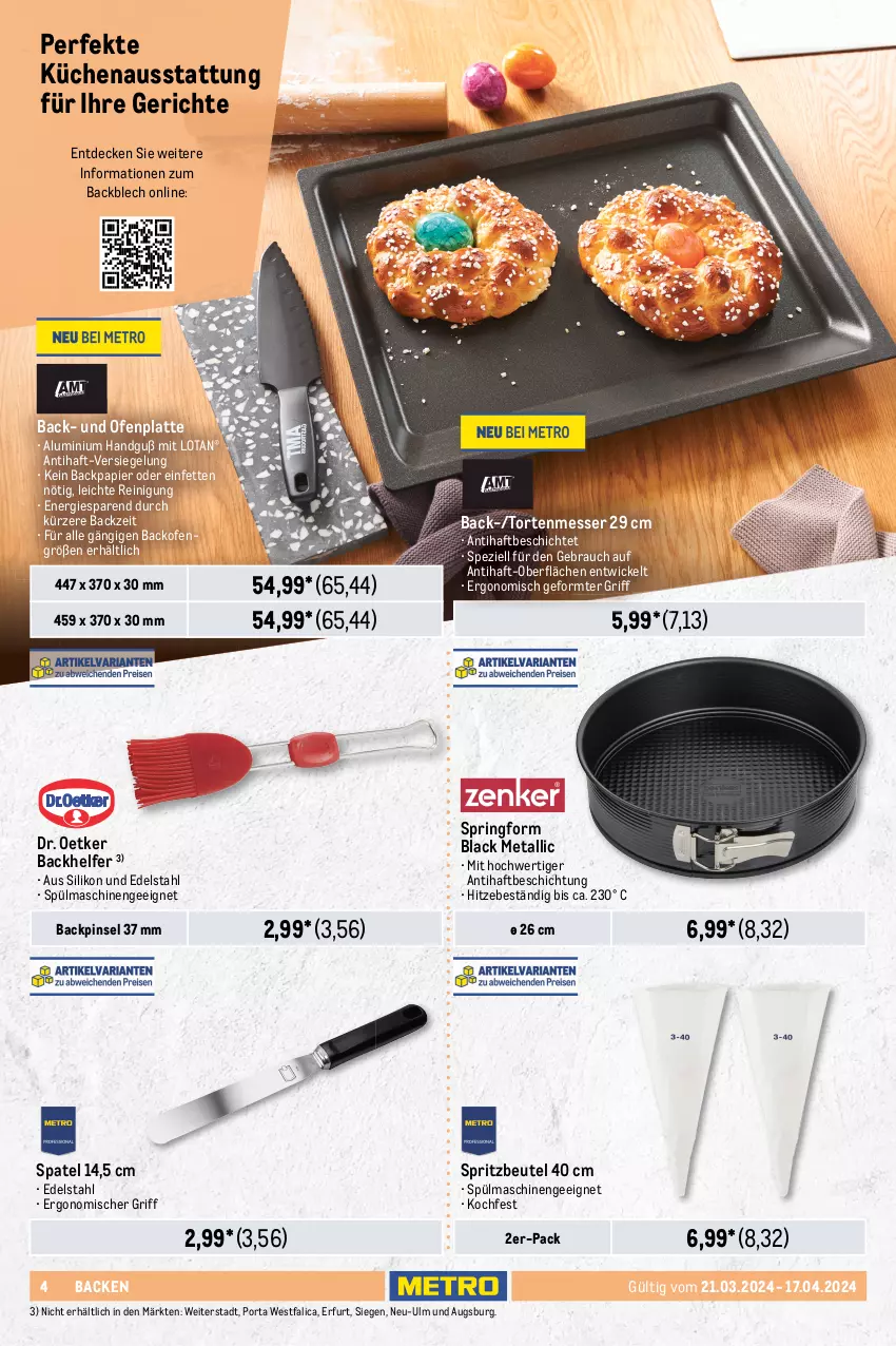 Aktueller Prospekt Metro - Kochen Spezial - von 21.03 bis 17.04.2024 - strona 4 - produkty: backofen, beutel, brot, bürste, decke, Dr. Oetker, edelstahl, eis, Körbchen, küche, Küchen, Küchenhelfer, lack, latte, Löffel, messer, Ofen, papier, pfanne, pfannen, Pfannenwender, Pinsel, Pinzette, Rauch, Reinigung, reinigungsbürste, ring, sahne, Schneebesen, Schöpflöffel, Spezi, Springform, spülmaschinen, thermometer, Ti, torte, WICK