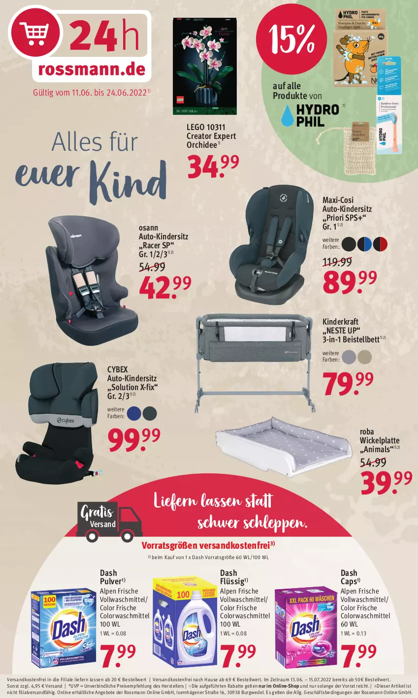 Aktueller Prospekt Rossmann - Prospekte - von 11.06 bis 24.06.2022 - strona 3 - produkty: acer, angebot, angebote, auto, bett, Cap, colorwaschmittel, eis, elle, Kinder, Kindersitz, kraft, latte, LG, ndk, orchidee, reis, roba, teller, Ti, versandkostenfrei, vollwaschmittel, waschmittel, wedel, WICK