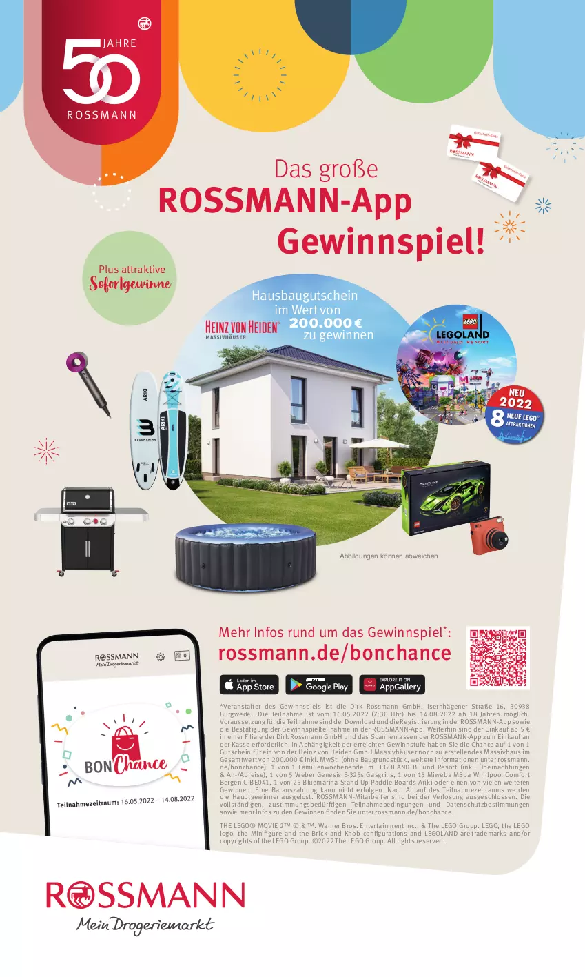 Aktueller Prospekt Rossmann - Prospekte - von 11.06 bis 24.06.2022 - strona 4 - produkty: Bau, Brei, eis, elle, ente, erde, gasgrill, gewinnspiel, grill, gutschein, heinz, LEGO®, LG, pool, reis, Ti, uhr, usb, weber, wedel, Whirlpool