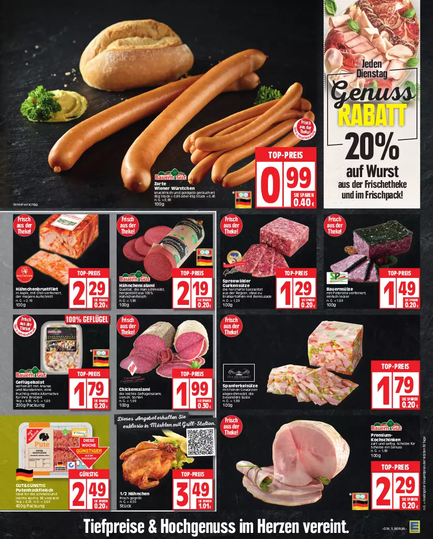 Aktueller Prospekt Edeka - Angebote der Woche - von 21.08 bis 26.08.2023 - strona 5 - produkty: ananas, angebot, auer, aufschnitt, Bau, Bauer, brot, brustfilet, chili, eis, elle, filet, fleisch, frucht, Geflügel, geflügelsalat, gewürz, grill, gurke, gurken, hackfleisch, hähnchenbrust, hähnchenbrustfilet, Hähnchenfleisch, HP, kartoffel, kartoffeln, kochschinken, küche, mandarine, mandarinen, nuss, petersilie, pute, Putenhackfleisch, reis, remoulade, saft, salami, salat, schinken, Spezi, spreewälder, Ti, tiefpreis, top-preis, wiener, wiener würstchen, wurst, würstchen, ZTE