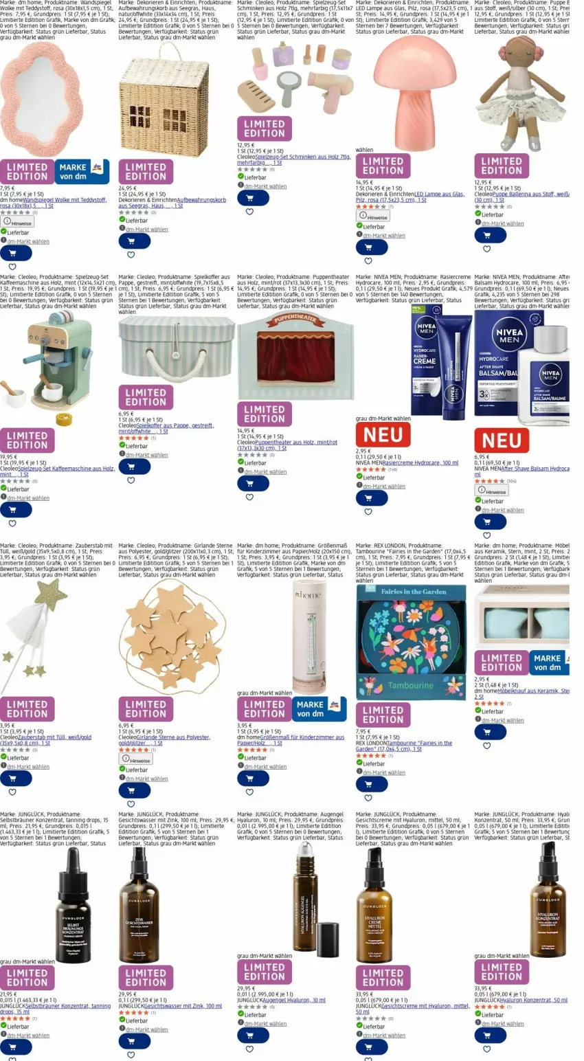 Aktueller Prospekt Dm Drogerie - Prospekte - von 10.11 bis 19.11.2025 - strona 13 - produkty: after shave, ball, balsam, creme, eis, Engel, Gesichtscreme, Gesichtswasser, Girlande, Holz, hyaluron, kaffee, kaffeemaschine, Kinder, Kinderzimmer, knauf, koffer, korb, Lampe, LED Lampe, LG, mint, möbel, natur, nivea, Nivea Men, papier, Puppe, reis, rel, Schminken, spiegel, spielzeug, tee, Thea, Ti, Wandspiegel, wasser