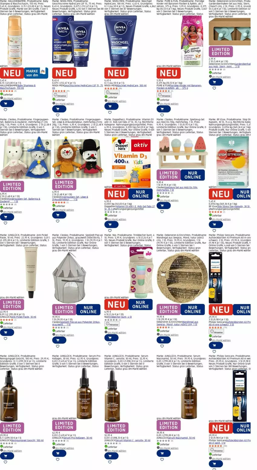 Aktueller Prospekt Dm Drogerie - Prospekte - von 10.11 bis 19.11.2025 - strona 14 - produkty: apfel, aufsteckbürsten, Baby Shampoo, ball, banane, bananen, Becher, bürste, bürsten, cin, creme, doppelherz, eis, Garderobe, Gesichtscreme, Holz, Kinder, Kollagen, LG, magnesium, mint, natur, nivea, Nivea Men, Philips, porridge, Puppe, regal, Reinigung, Reinigungsgel, reis, rel, Ria, rum, Serum, shampoo, sonicare, spielzeug, tee, Ti, trinkbecher, vita, Vitamin C, Vitamin D, wandregal, waschgel, Zelt