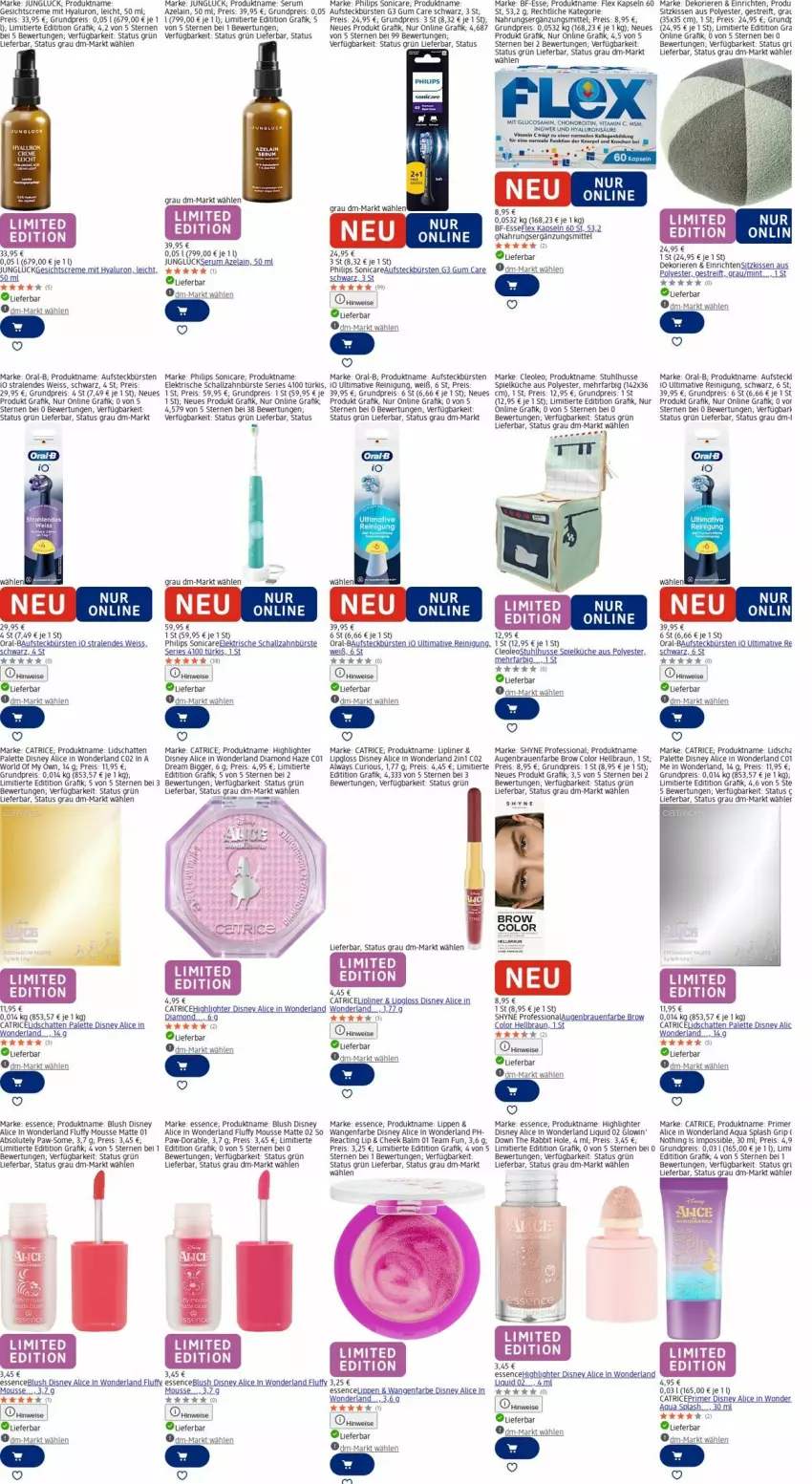 Aktueller Prospekt Dm Drogerie - Prospekte - von 10.11 bis 19.11.2025 - strona 15 - produkty: Alwa, Always, aqua, aufsteckbürsten, Bau, braun, bürste, bürsten, creme, disney, eis, Gesichtscreme, Glucosamin, hyaluron, ingwer, kissen, küche, Lipgloss, mousse, oral-b, Palette, Philips, Reinigung, reis, rum, Schal, schallzahnbürste, Serum, sitzkissen, sonicare, Spielküche, stuhl, Ti, zahnbürste
