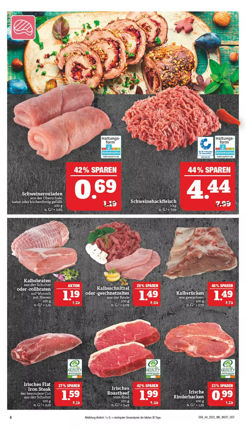 Aktueller Prospekt Marktkauf - Prospekt - von 31.10 bis 05.11.2022 - strona 12 - produkty: braten, eier, eis, fleisch, geschnetzeltes, hackfleisch, kalbsschnitzel, küche, Küchen, natur, nero, reis, rind, rollbraten, rouladen, Schal, Schale, schnitzel, schwein, schweine, Schweinehackfleisch, Schweineroulade, steak, Ti, wein, weine, Zelt, ZTE