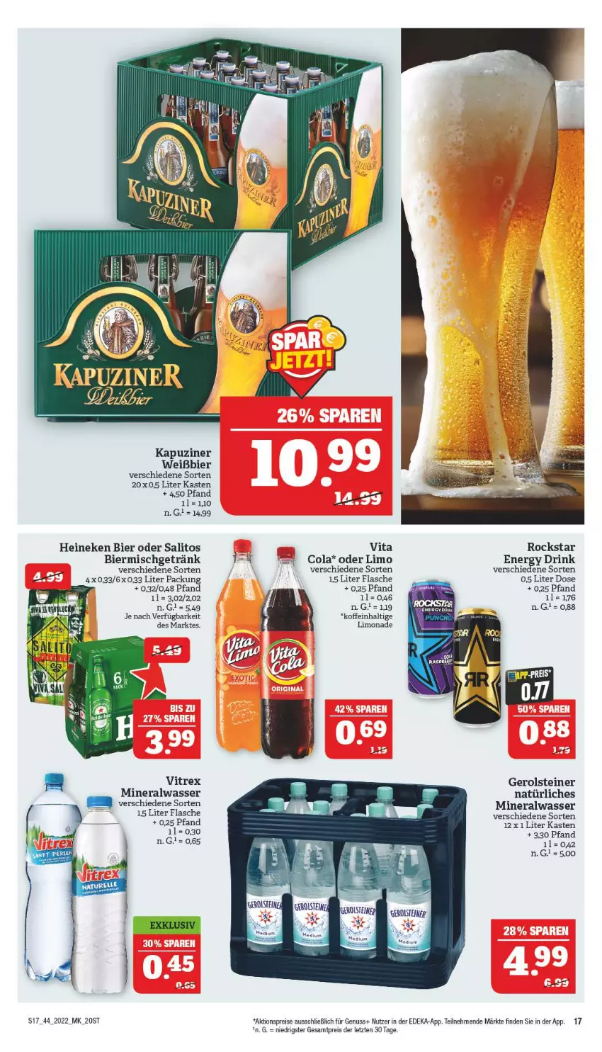 Aktueller Prospekt Marktkauf - Prospekt - von 31.10 bis 05.11.2022 - strona 21 - produkty: aktionspreis, Alwa, bier, cola, deka, drink, eis, energy drink, flasche, gerolsteine, gerolsteiner, getränk, heineken, limo, limonade, mineralwasser, nuss, reis, Rockstar, steiner, Ti, vita, vitrex, wasser, ZTE