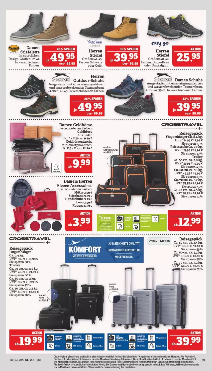 Aktueller Prospekt Marktkauf - Prospekt - von 31.10 bis 05.11.2022 - strona 35 - produkty: ACC, accessoires, decke, eis, elle, Geldbörse, handschuhe, kleid, Kleidung, LG, Mode, Mütze, reis, reisetasche, schuhe, slazenger, smartphone, Sport, Tasche, teller, Ti, trolley, wasser, Yo