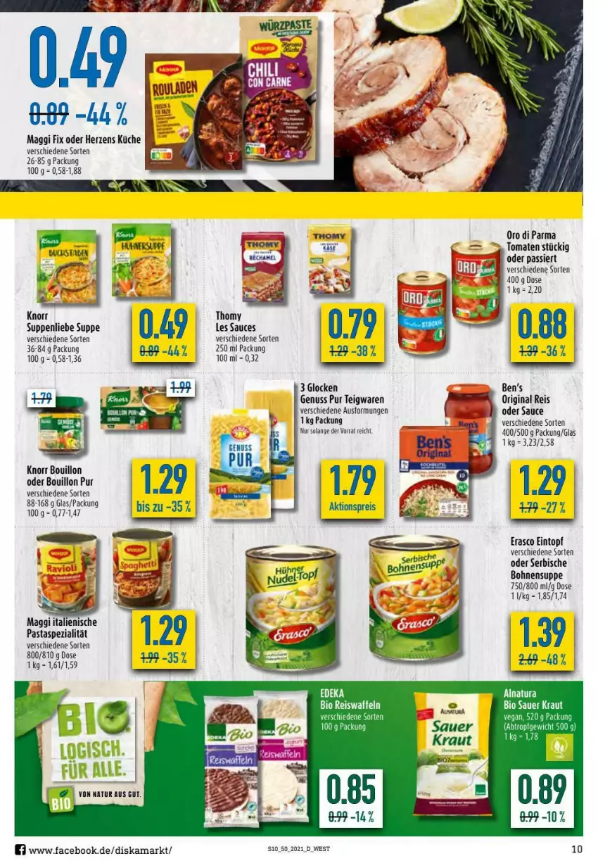 Aktueller Prospekt Diska - Prospekte - von 13.12 bis 18.12.2021 - strona 10 - produkty: bohne, bohnen, eintopf, eis, erasco, gin, italienische pasta, knorr, küche, maggi, maggi fix, natur, nuss, oro di parma, pasta, reis, sauce, Spezi, suppe, suppen, suppenliebe, teigwaren, Ti, tomate, tomaten, topf