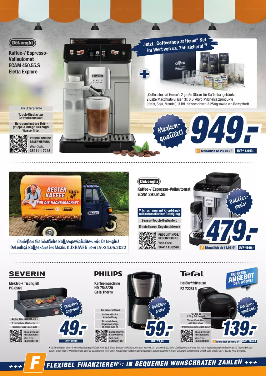 Aktueller Prospekt Expert Aurich - Prospekte - von 19.05 bis 25.05.2022 - strona 4 - produkty: ACC, alpro, auto, bohne, bohnen, chia, delonghi, edelstahl, eis, Elektro, espresso, fritteuse, getränk, getränke, Gläser, grill, grillfläche, grillrost, hafer, Heißluftfritteuse, kaffee, kaffeebohnen, kaffeemaschine, kaffeespezialitäten, latte, latte macchiato, mac, macchiato, mandel, milch, Reinigung, rezept, rwe, Schal, Signal, soja, Spezi, Ti, timer, tisch, tischgrill, wasser, wasserfilter, Windschutz