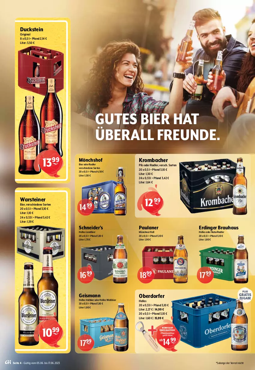 Aktueller Prospekt Getraenke Hoffmann - Prospekte - von 05.06 bis 17.06.2023 - strona 4 - produkty: alkohol, altenburger, Altenmünster, Astra, bier, bitburger, burger, Duck, eis, elle, erdinger, flasche, flaschenöffner, gin, krombache, krombacher, Mixer, mixery, mönchshof, natur, oder radler, Paula, paulaner, pils, pilsener, premium pils, radler, steiner, Ti, veltins, veltins pilsener, warsteiner