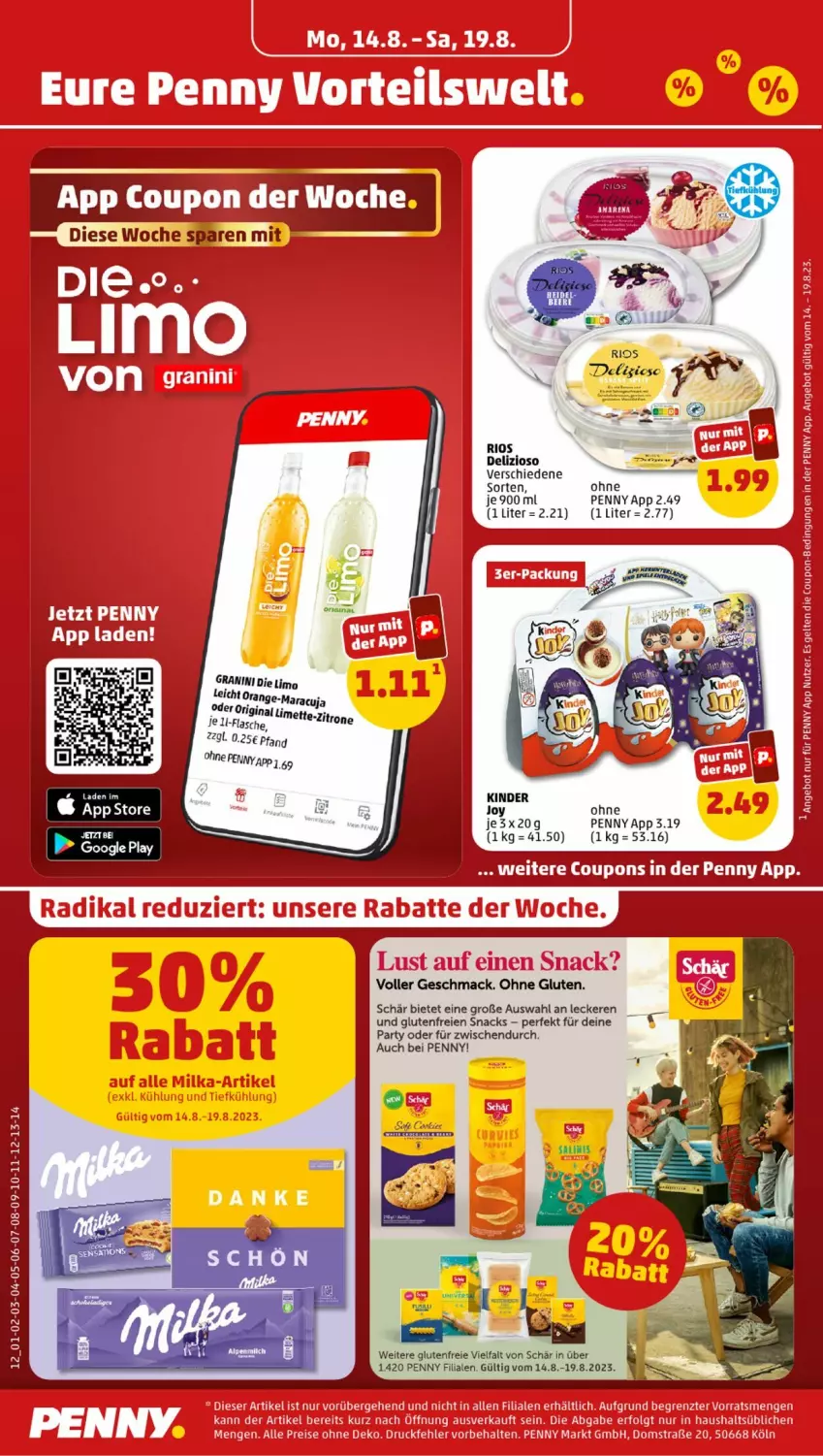 Aktueller Prospekt Penny - Prospekte - von 14.08 bis 19.08.2023 - strona 12 - produkty: coupon, coupons, eier, eis, flasche, gin, limo, mac, Mett, orange, reis, snack, snacks, Ti