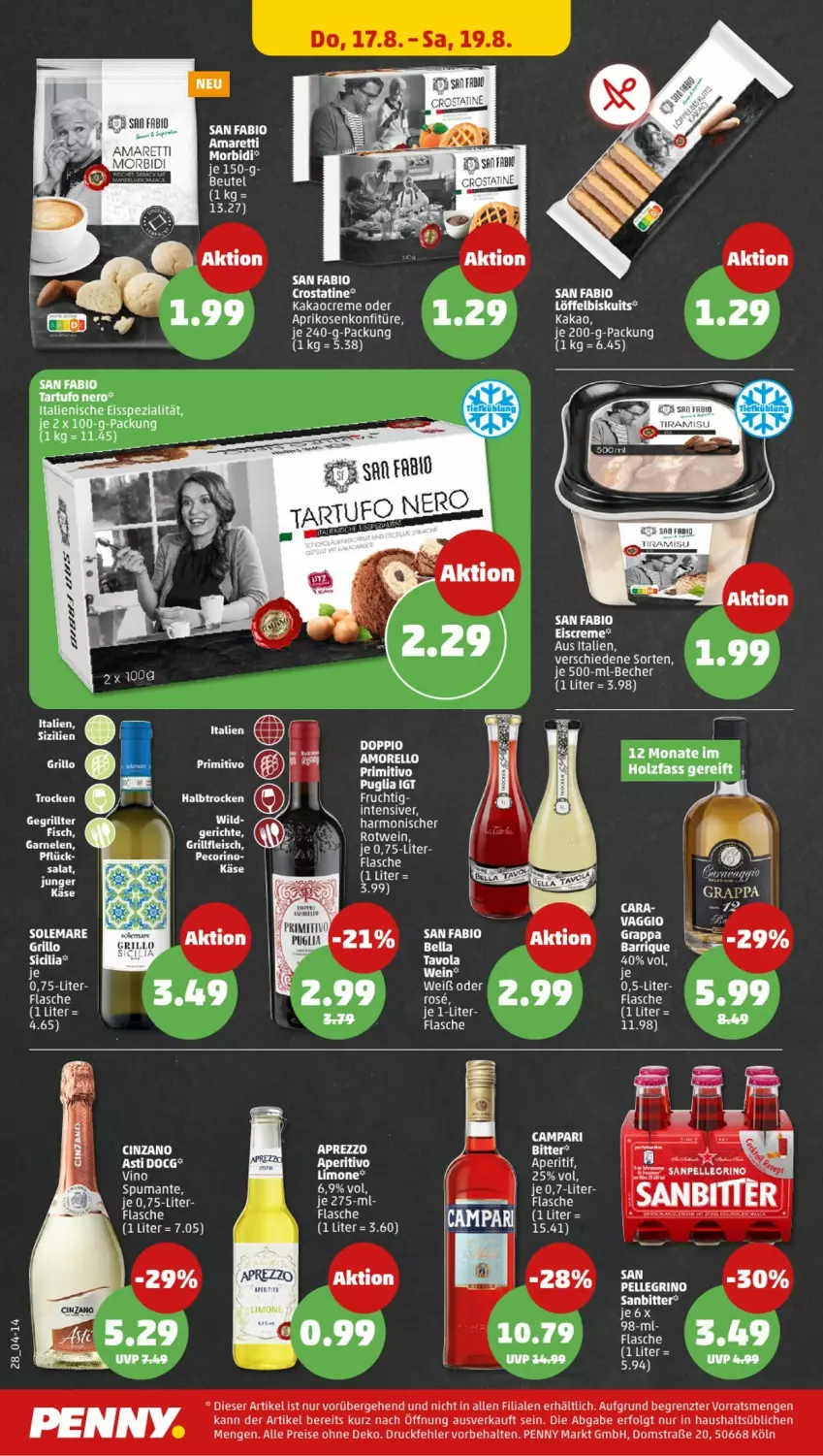 Aktueller Prospekt Penny - Prospekte - von 14.08 bis 19.08.2023 - strona 28 - produkty: aperitif, aprikose, aprikosen, asti, bio, campari, creme, eis, elle, fisch, flasche, fleisch, frucht, garnelen, grill, grillo, Holz, kakao, Käse, konfitüre, LG, Löffel, Löffelbiskuits, puma, reis, rel, salat, spumante, Ti, ZTE