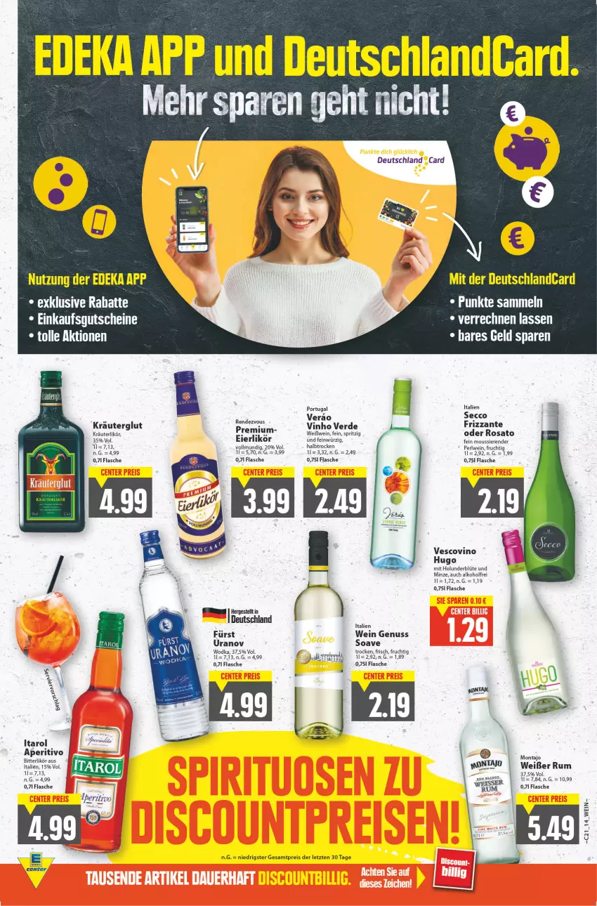 Aktueller Prospekt E Center - Angebote der Woche - von 23.05 bis 28.05.2022 - strona 12 - produkty: alkohol, Blüte, deka, deutschlandcard, ecco, eier, eierlikör, eis, erde, flasche, frizzante, frucht, gutschein, gutscheine, holunder, holunderblüte, hugo, kräuter, kräuterlikör, likör, minze, nuss, rama, reis, rosato, rum, Ti, Tiere, vescovino, vinho verde, wein, Weißwein, wodka, Yo, ZTE