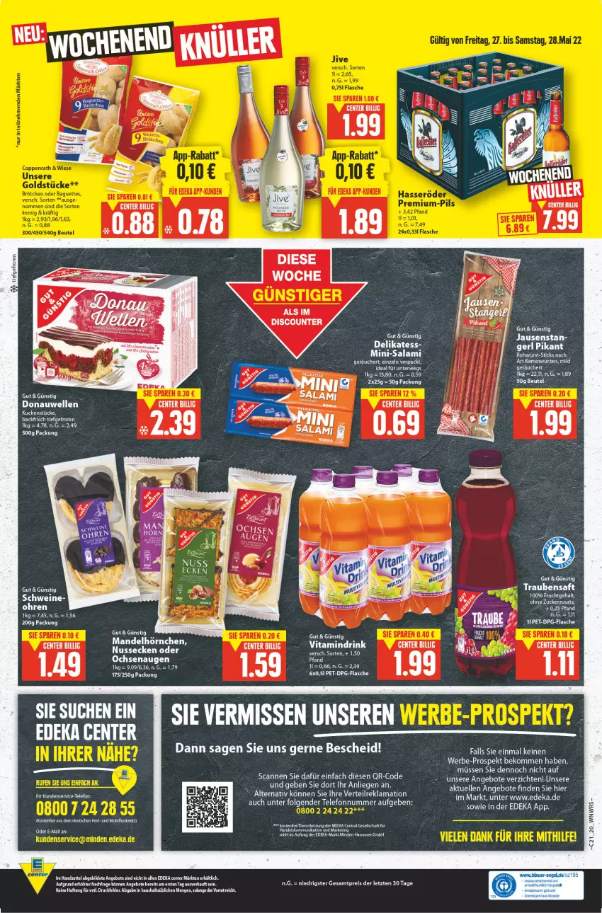 Aktueller Prospekt E Center - Angebote der Woche - von 23.05 bis 28.05.2022 - strona 20 - produkty: angebot, angebote, beko, beutel, deka, Donauwellen, drink, eis, elle, ente, flasche, frucht, hörnchen, LG, Liege, mandel, Mini-Salami, nuss, reis, Rohwurst, saft, salami, schwein, schweine, tee, telefon, Ti, trauben, Traubensaft, vita, wein, weine, wurst, ZTE