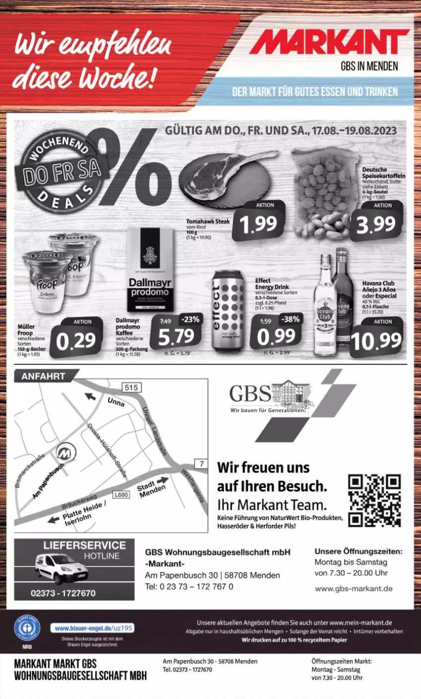 Aktueller Prospekt Markant - Prospekte - von 14.08 bis 19.08.2023 - strona 12 - produkty: angebot, angebote, Bau, Bebe, Becher, bio, brot, elle, froop, hasseröder, lieferservice, natur, papier, pils, rind, rwe, steak, Ti, uhr