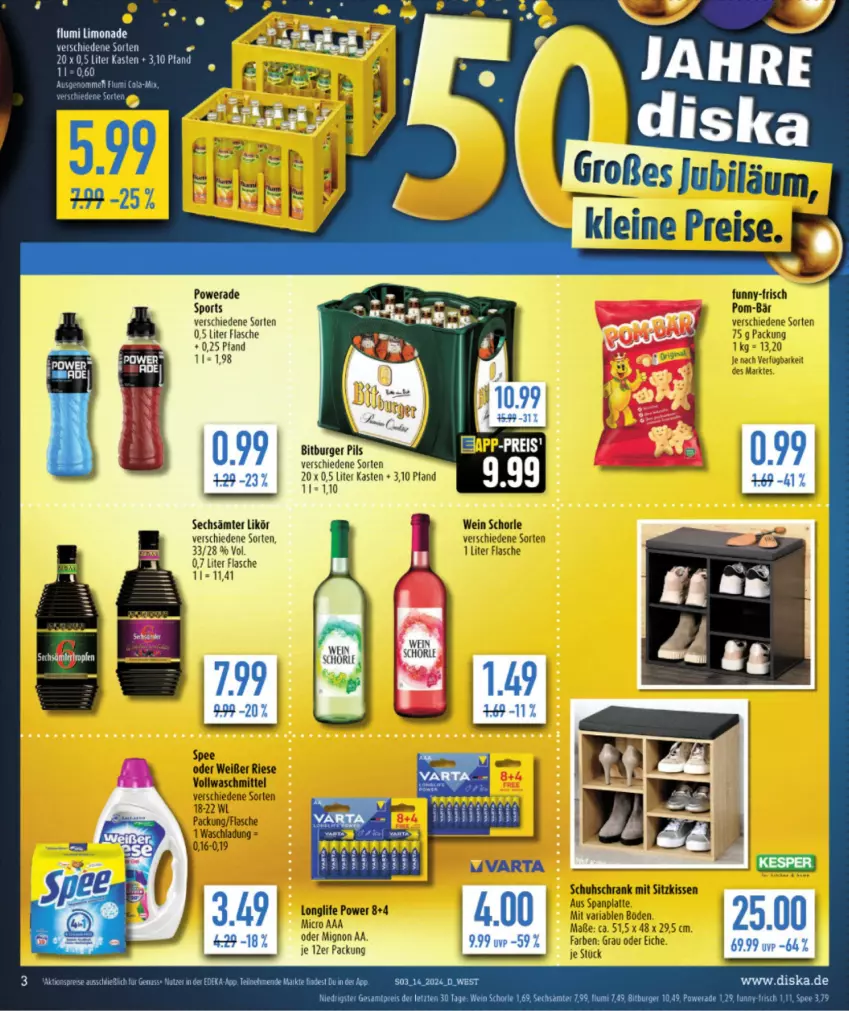 Aktueller Prospekt Diska - von 02.04 bis 06.04.2024 - strona 5 - produkty: bitburger, bitburger pils, burger, flasche, likör, limo, limonade, pils, Sport, tee, Ti, wein