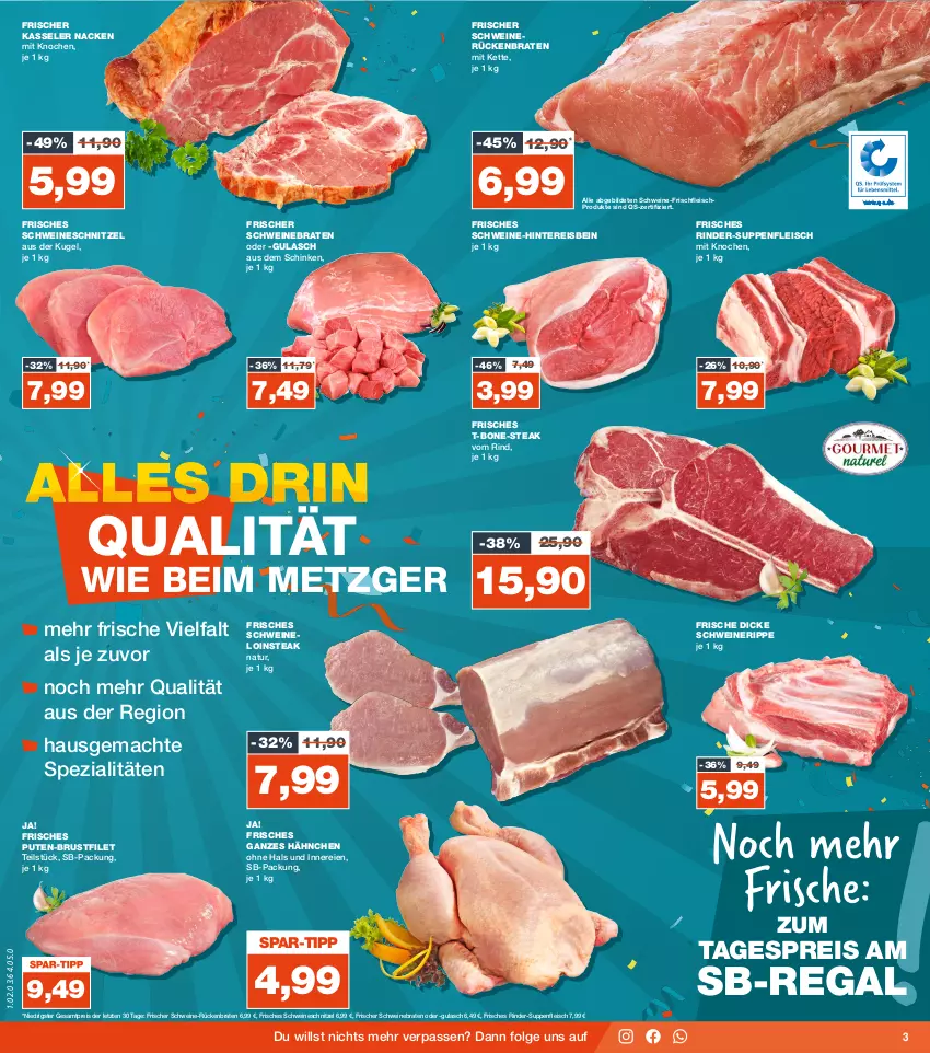 Aktueller Prospekt Real - von 16.10 bis 21.10.2023 - strona 3 - produkty: braten, brustfilet, eis, filet, fleisch, gulasch, HP, kasseler, Kette, Kugel, LG, mac, natur, pute, regal, reis, rind, rinder, Rückenbraten, schinken, schnitzel, schwein, schweine, schweinebraten, schweinerücken, schweineschnitzel, Spezi, steak, suppe, suppen, suppenfleisch, Ti, wein, weine, ZTE