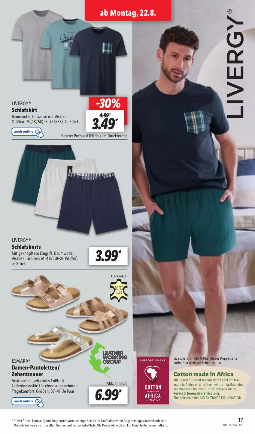 Aktueller Prospekt Lidl - Aktionsprospekt - von 22.08 bis 27.08.2022 - strona 17 - produkty: angebot, Bau, baumwolle, bett, damen-pantolette, decksohle, dell, eis, elle, erde, esmara, livergy, Mode, pantolette, pantoletten, reis, shirt, shorts, Ti, wolle, zehentrenner, ZTE