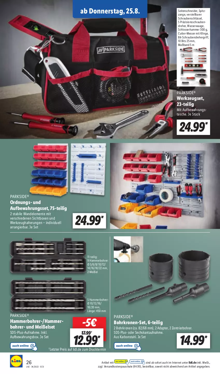 Aktueller Prospekt Lidl - Aktionsprospekt - von 22.08 bis 27.08.2022 - strona 26 - produkty: adapter, aufbewahrungsbox, aufbewahrungstasche, eis, ente, krone, messer, ndk, Parkside, reis, Schal, Schale, schrauben, Schraubendreher, Seitenschneide, Tasche, Ti, Waage, wasser, werkzeug, Werkzeughalter, ZTE
