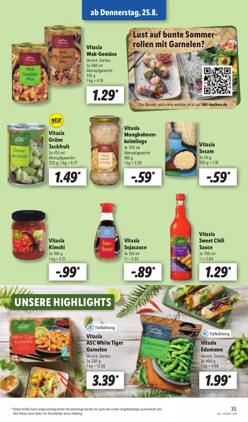 Aktueller Prospekt Lidl - Aktionsprospekt - von 22.08 bis 27.08.2022 - strona 35 - produkty: angebot, bohne, bohnen, chili, eis, garnelen, mam, reis, rezept, sauce, sesam, soja, sojasauce, Ti, vita, wok, ZTE