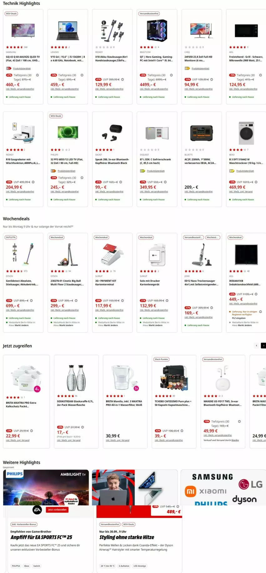 Aktueller Prospekt Media Markt - Prospekte - von 23.09 bis 07.10.2024 - strona 2 - produkty: Airwrap, akku, ball, brita, brot, brother, Cafissimo, cin, drucker, Dyson, eis, elle, ente, flasche, gefrierschrank, glaskaraffe, grill, handstaubsauger, hero, induktionskochfeld, Intel, Kapselmaschine, Karaffe, kochfeld, kopfhörer, lack, led tv, Maxtra, mikrowelle, monitor, Monitore, ndk, Nike, notebook, ps4, qled, reifen, reis, rel, Samsung, Saugroboter, Schrank, sim, Soda, sodastream, Sport, staubsauger, Stielsauger, Tchibo, teller, Ti, Trockensauger, Trockner, uhd, uhr, waschtrockner, wasser, wasserfilter, wrap, Xbox