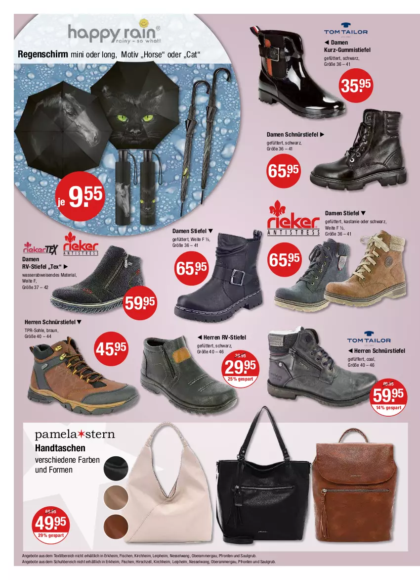 Aktueller Prospekt Vmarkt - V-Markt - von 22.09 bis 28.09.2022 - strona 16 - produkty: angebot, angebote, braun, eis, fisch, fische, Gummistiefel, Handtasche, LG, Ria, Schnürstiefel, Tasche, taschen, Ti, wasser