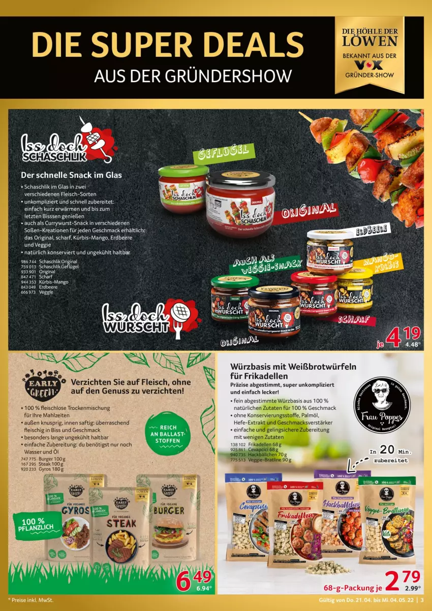 Aktueller Prospekt Selgros - Löwenstarke Deals - von 21.04 bis 04.05.2022 - strona 3 - produkty: beere, brot, burger, curry, currywurst, dell, eis, elle, erdbeere, fleisch, frikadellen, Geflügel, gin, Kürbis, mac, mango, saft, snack, Soße, steak, Ti, veggie, wasser, würfel, wurst, ZTE