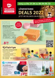 Gazetka promocyjna Selgros - Löwenstarke Deals - Gazetka - ważna od 04.05 do 04.05.2022 - strona 1 - produkty: asti, Bau, baumwolle, beere, bio, bio-baumwolle, blume, Blüte, body, braun, butter, dusche, Erkältungs, himbeer, himbeere, hyaluron, kosmetik, LG, Maske, mint, natur, naturkosmetik, orange, pfirsich, ring, rosmarin, rum, senf, Sheabutter, Tasche, taschen, Ti, tisch, trolli, wasser, wolle