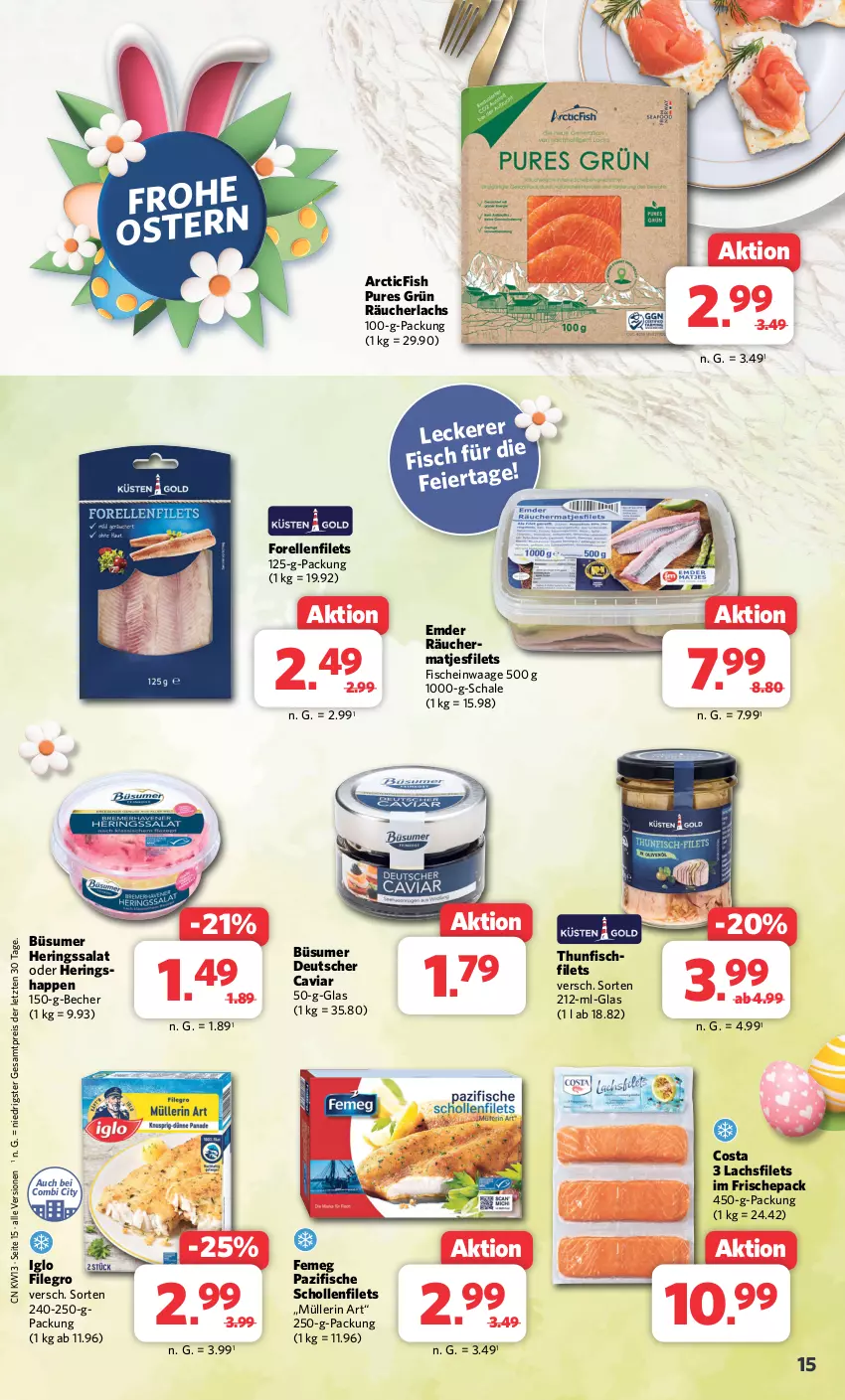 Aktueller Prospekt Combi - Prospekte - von 25.03 bis 30.03.2024 - strona 16 - produkty: Becher, Caviar, eier, eis, elle, femeg, filegro, filet, filets, fisch, fische, forelle, hering, Herings, Heringshappen, iglo, lachs, lachsfilet, lachsfilets, matjes, Matjesfilet, matjesfilets, Müller, müllerin art, Räucherlachs, reis, rel, ring, salat, Schal, Schale, scholl, Schollenfilets, thunfisch, Ti, Waage, ZTE