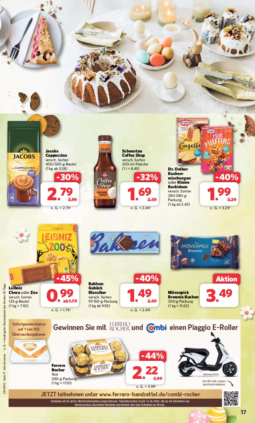 Aktueller Prospekt Combi - Prospekte - von 25.03 bis 30.03.2024 - strona 18 - produkty: bahlsen, beutel, brownie, Cap, cappuccino, cin, Dr. Oetker, E-Roller, eis, ferrero, Ferrero Rocher, flasche, jacobs, kuchen, leibniz, leine, mövenpick, reis, Roller, sac, Schwartau, Ti, ZTE