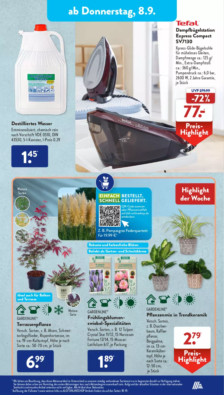 Aktueller Prospekt AldiSud - NÄCHSTE WOCHE - von 05.09 bis 10.09.2022 - strona 23 - produkty: aldi, alle artikel ohne dekoration, Bau, blume, blumen, Blüte, bügel, Bügelstation, dampfbügelstation, decke, dekoration, eis, elle, flieder, gardenline®, Garten, gin, hortensie, kaffee, kulturtopf, Mett, Narzissen, ndk, pflanze, pflanzen, reis, Schmetterling, Spezi, Ti, topf, übertopf, wasser, ZTE, zwiebel