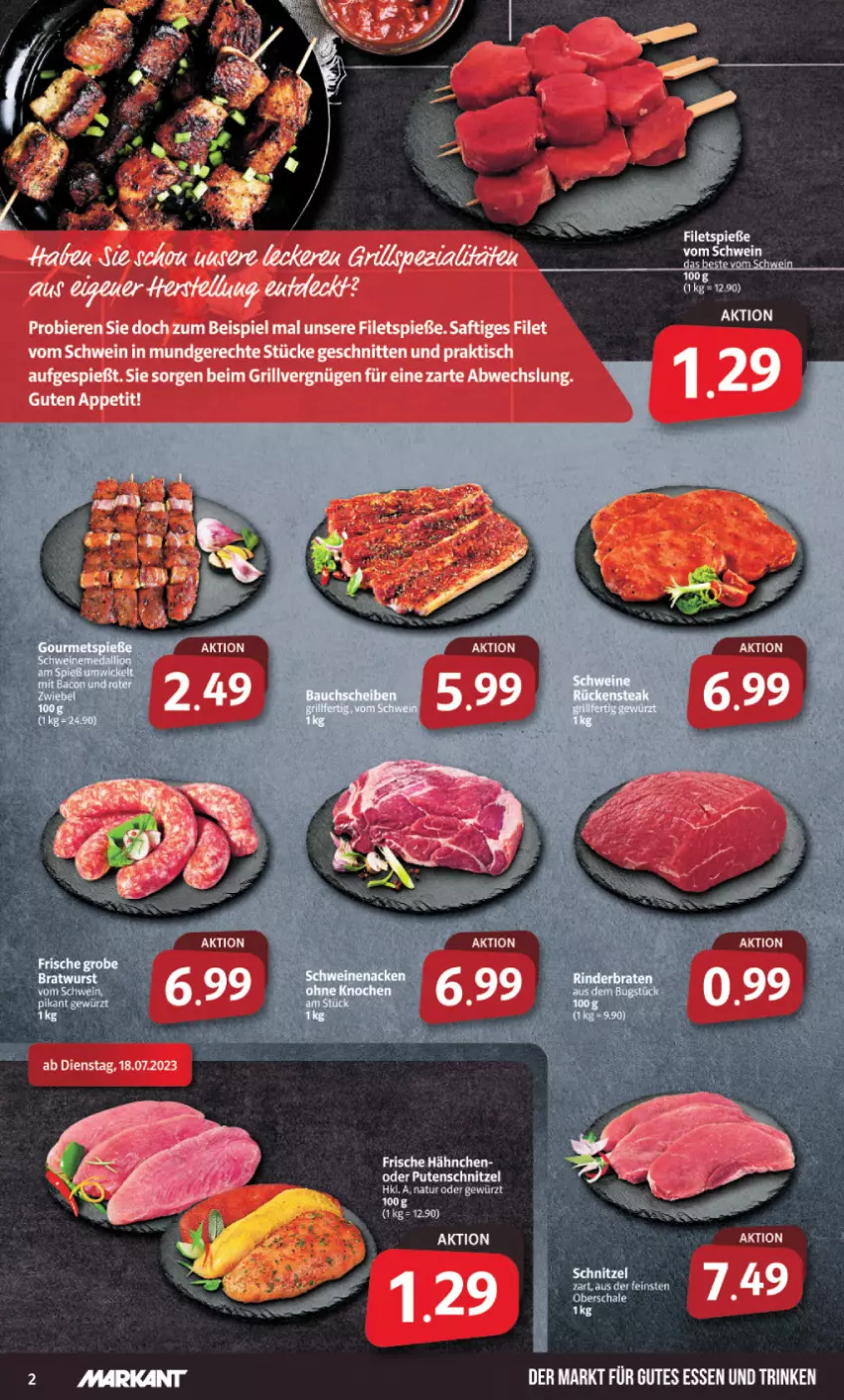 Aktueller Prospekt Markant - Prospekte - von 17.07 bis 22.07.2023 - strona 2 - produkty: bier, Biere, eis, filet, filets, Frische Hähnchen, gewürz, grill, gutes essen, natur, pute, putenschnitzel, saft, schnitten, schnitzel, schwein, Ti, tisch, wein