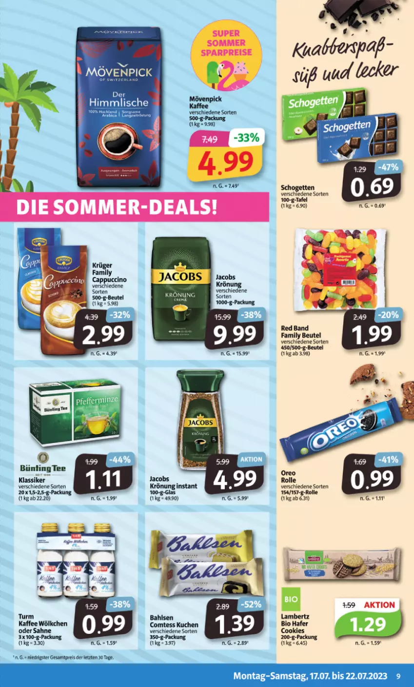 Aktueller Prospekt Markant - Prospekte - von 17.07 bis 22.07.2023 - strona 9 - produkty: Amber, beutel, bio, bünting tee, Cap, cookie, cookies, eis, hafer, jacobs, kaffee, lambertz, reis, sahne, schogetten, tee, Ti, ZTE