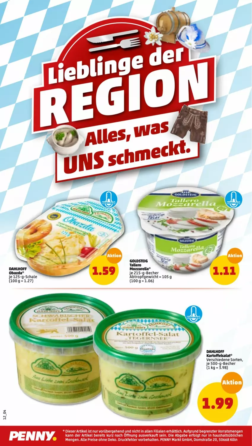 Aktueller Prospekt Penny - Prospekte - von 07.03 bis 12.03.2022 - strona 12 - produkty: Becher, eis, goldsteig, kartoffel, kartoffelsalat, LG, mozzarella, obazda, reis, rel, salat, Schal, Schale, Ti, ZTE