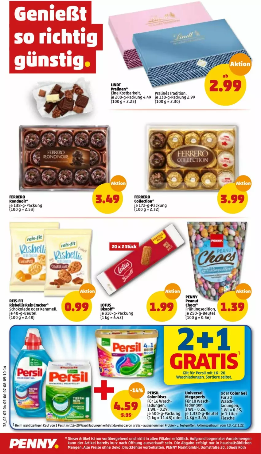 Aktueller Prospekt Penny - Prospekte - von 07.03 bis 12.03.2022 - strona 38 - produkty: beutel, bier, Birnen, biscoff, cracker, eis, ferrero, karamell, lindt, persil, pralinen, reis, reis-fit, schoko, schokolade, Ti, Tiere, ZTE