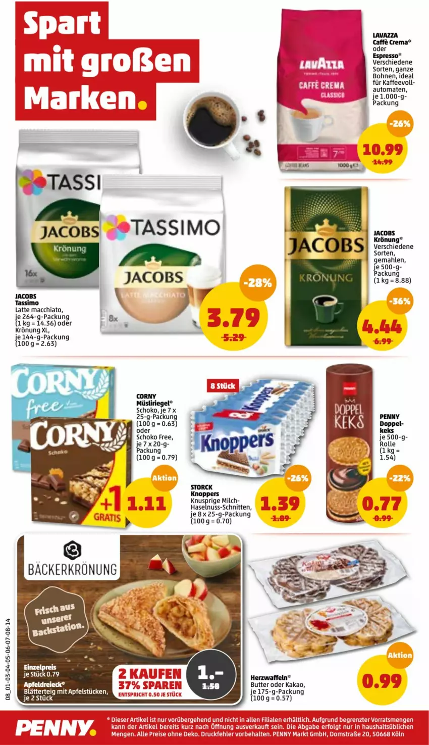 Aktueller Prospekt Penny - Prospekte - von 07.03 bis 12.03.2022 - strona 8 - produkty: ACC, auto, bohne, bohnen, butter, chia, corny, eis, espresso, haselnuss, jacobs, jacobs krönung, jacobs tassimo, kaffee, kakao, keks, knoppers, latte, latte macchiato, lavazza, Liege, mac, macchiato, milch, müsli, Müsliriegel, nuss, reis, rel, riegel, schnitten, schoko, sim, storck, tassimo, tee, Ti, tomate, tomaten, waffeln