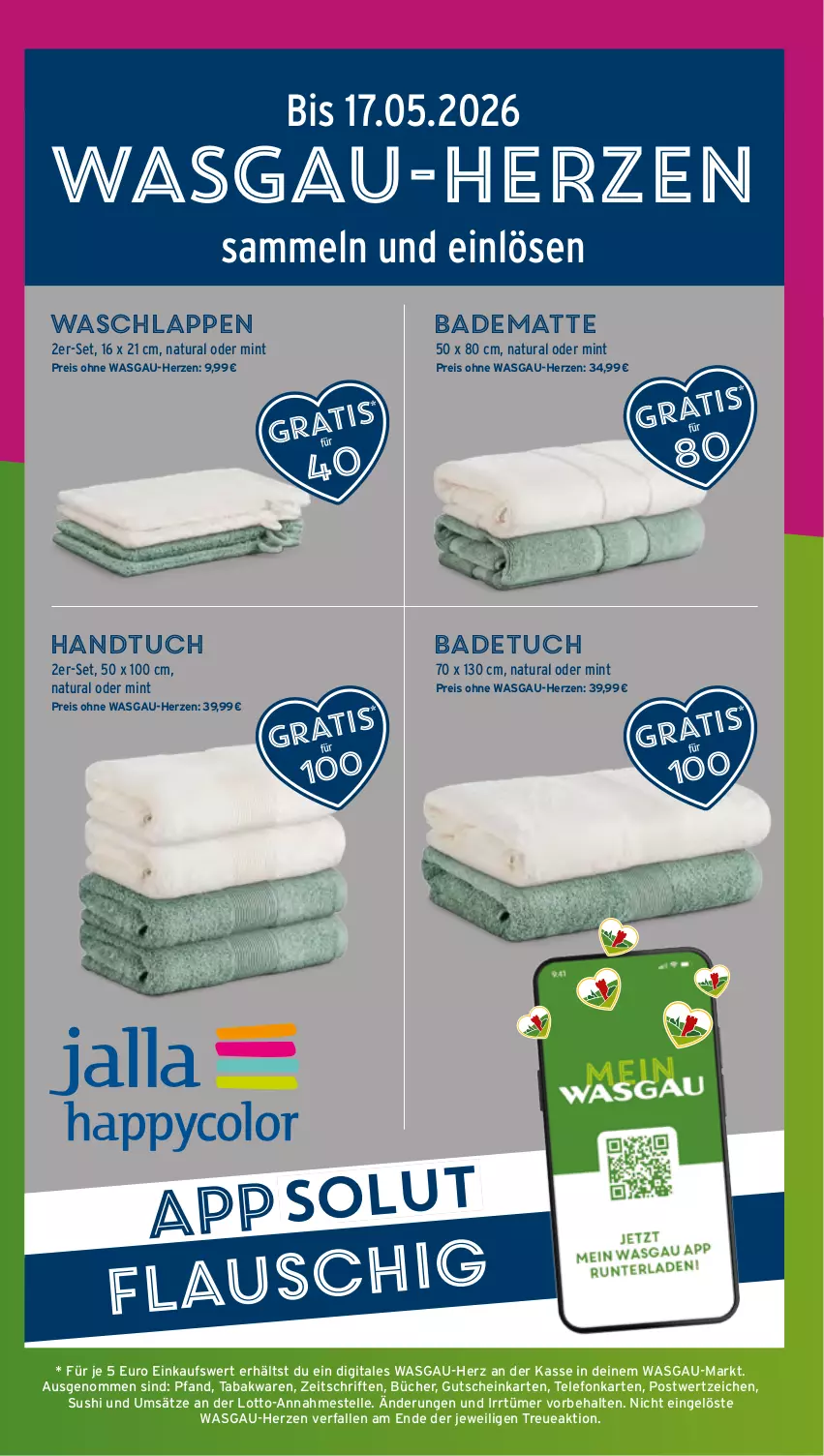 Aktueller Prospekt Wasgau - von 30.03 bis 04.04.2026 - strona 26 - produkty: Bad, badematte, badetuch, eis, elle, gutschein, handtuch, mint, natur, natura, reis, Sushi, telefon, Ti, tuc, waschlappen