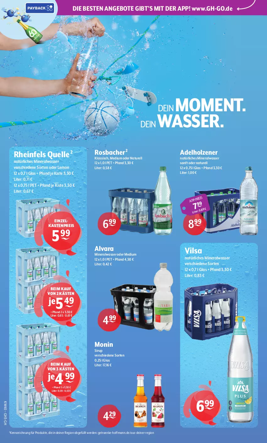 Aktueller Prospekt Getraenke Hoffmann - Prospekte - von 28.09 bis 02.10.2026 - strona 2 - produkty: adelholzener, Alwa, angebot, angebote, eis, elle, erde, Holz, mineralwasser, monin, natur, natürliches mineralwasser, reis, rel, rheinfels quelle, sirup, vilsa, wasser