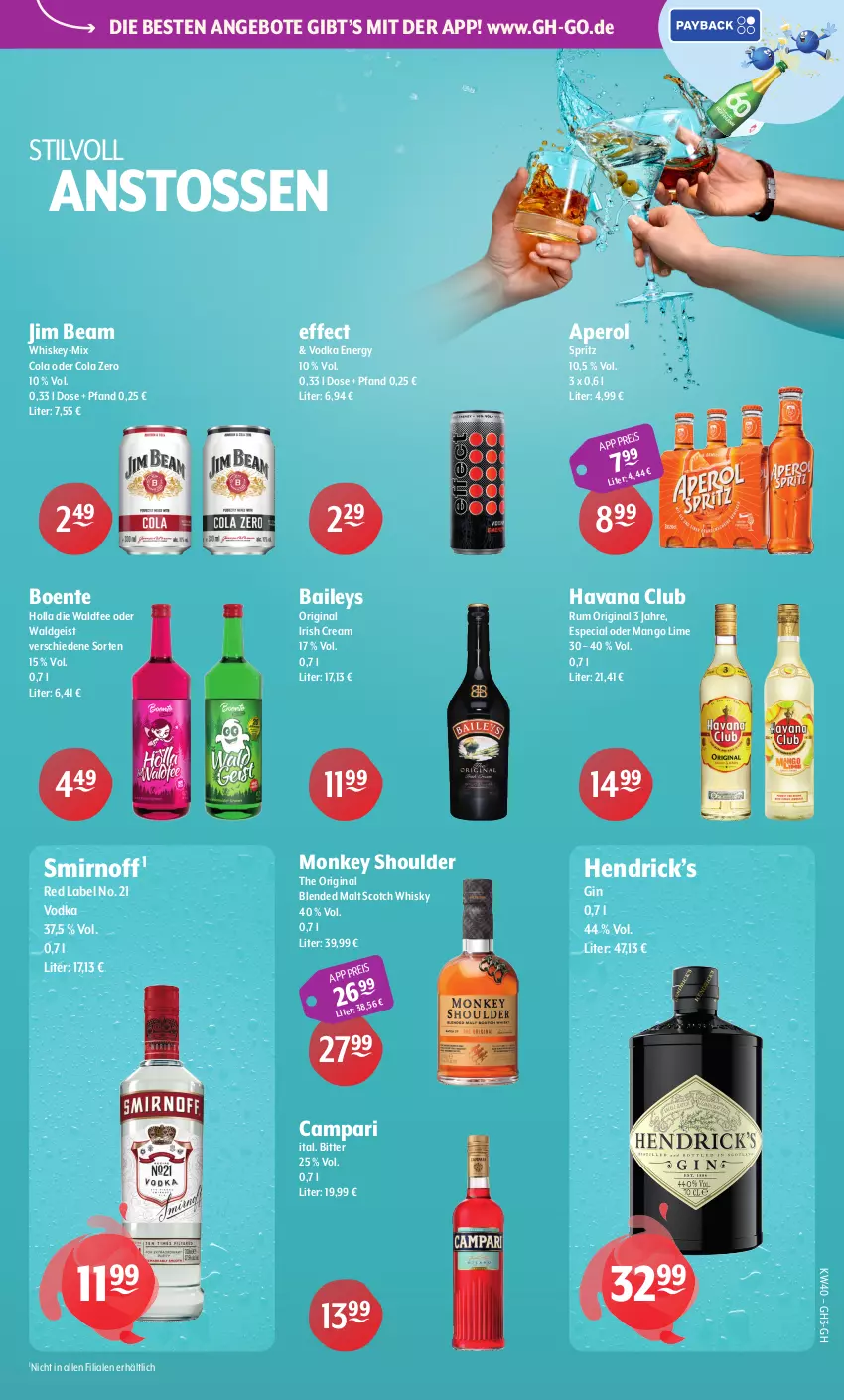 Aktueller Prospekt Getraenke Hoffmann - Prospekte - von 28.09 bis 02.10.2026 - strona 5 - produkty: angebot, angebote, aperol, baileys, campari, cola, Effect, eis, ente, gin, Havana Club, irish cream, jim beam, mango, rum, scotch, scotch whisky, smirnoff, Ti, vodka, whiskey, whisky