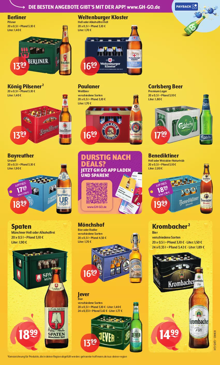 Aktueller Prospekt Getraenke Hoffmann - Prospekte - von 28.09 bis 02.10.2026 - strona 7 - produkty: alkohol, angebot, angebote, Benediktiner, berliner, bier, burger, carlsberg, carlsberg beer, eis, erde, jever, könig pilsener, krombache, krombacher, mönchshof, natur, oder radler, Paula, paulaner, pils, pilsener, pilsner, radler, Spaten, Ti, weissbier