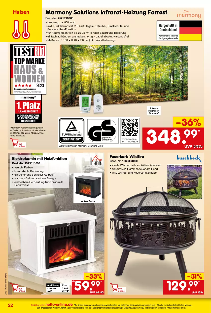 Aktueller Prospekt Netto Marken-Discount - Online-Angebote Oktober - von 02.10 bis 31.10.2023 - strona 22 - produkty: angebot, Bau, eis, Elektro, elle, fenster, Feuerkorb, grill, grillrost, Kamin, korb, lamm, ndk, reis, teller, thermostat, Ti, wandhalterung, Wild, ZTE