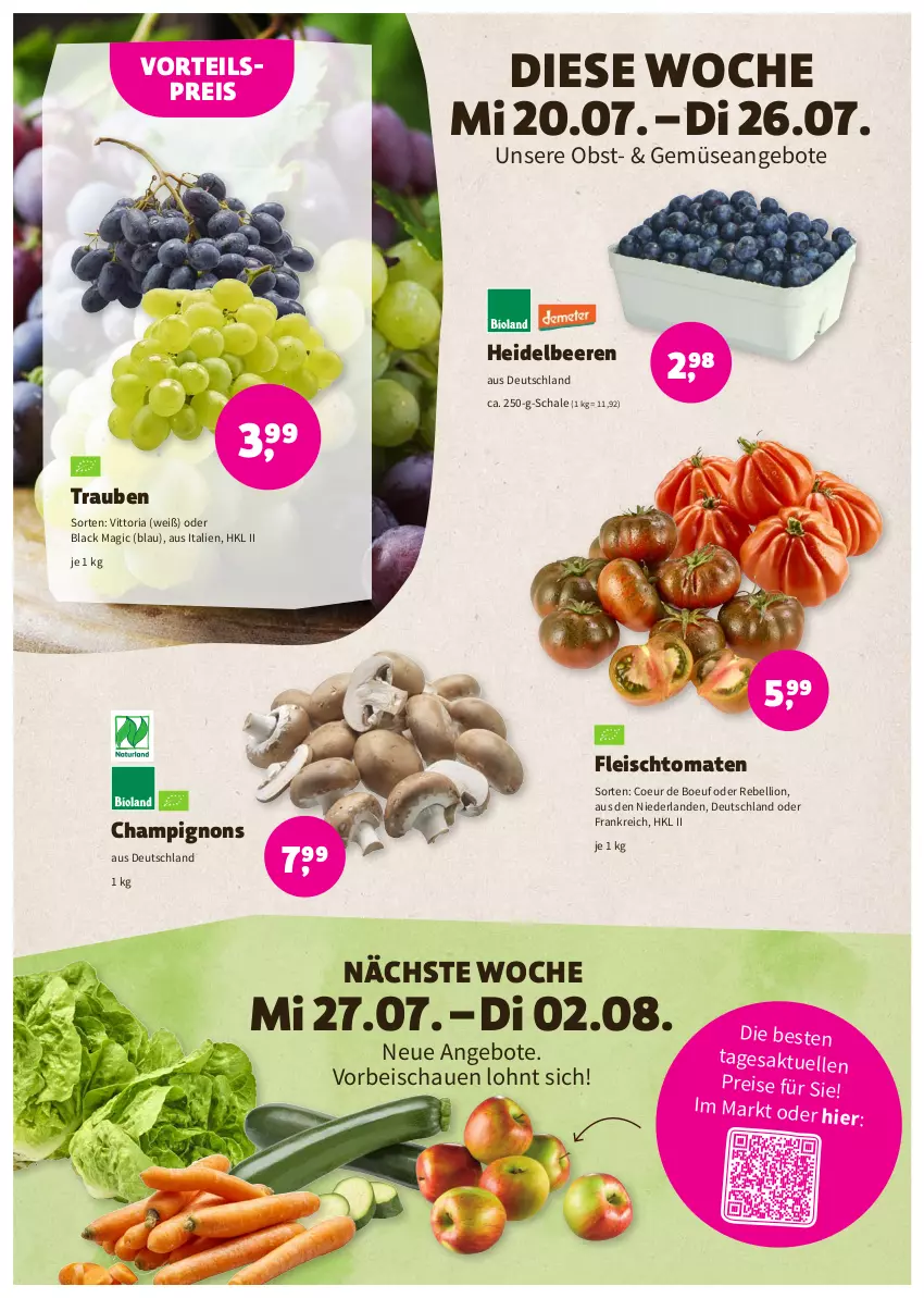 Aktueller Prospekt Denns Biomarkt - Prospekte - von 20.07 bis 02.08.2022 - strona 2 - produkty: angebot, angebote, beere, beeren, champignon, champignons, eis, elle, fleisch, heidelbeere, heidelbeeren, lack, lion, obst, rebell, reis, Ria, Schal, Schale, tomate, tomaten, trauben, vorteilspreis