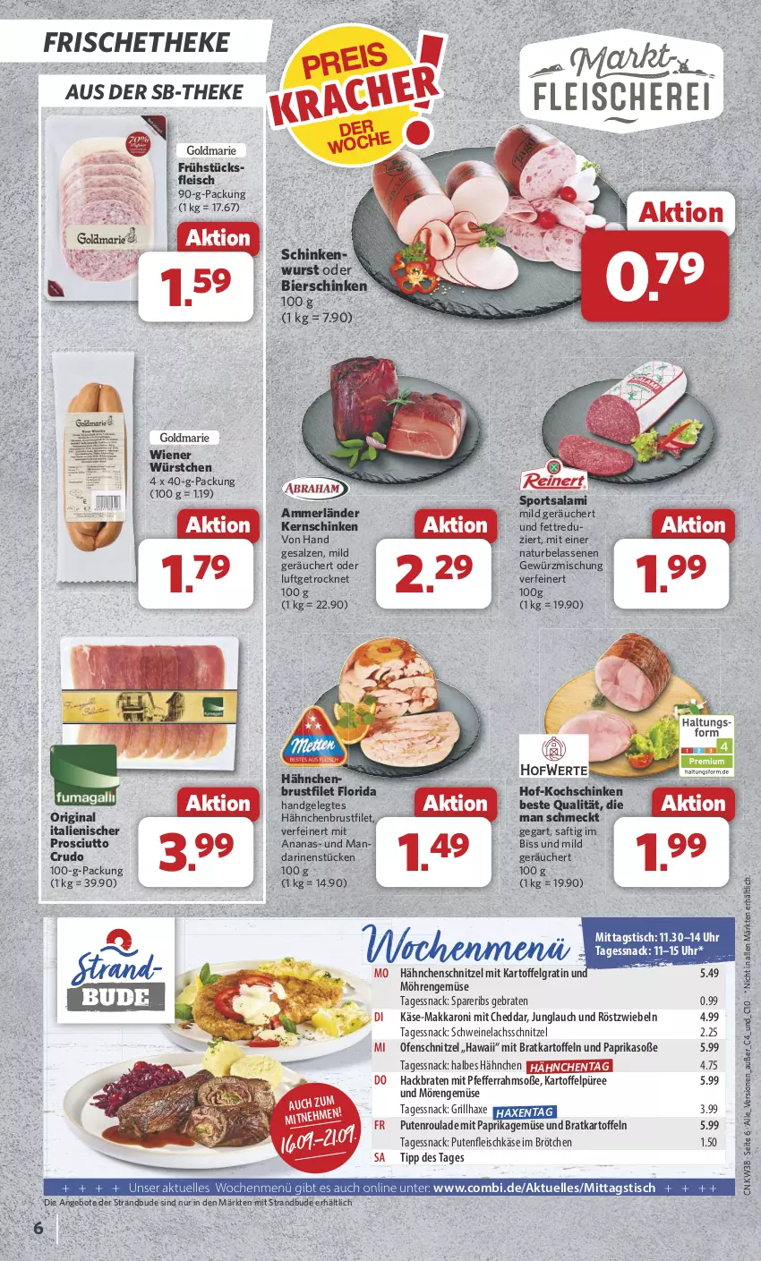 Aktueller Prospekt Combi - Prospekte - von 16.09 bis 21.09.2024 - strona 6 - produkty: ammerländer, ananas, angebot, angebote, axe, bier, bierschinken, braten, brötchen, brustfilet, cheddar, eis, elle, filet, fleisch, fleischkäse, gewürz, Gewürzmischung, gin, grill, grillhaxe, hähnchenbrust, hähnchenbrustfilet, Hähnchenschnitzel, Haxe, kartoffel, kartoffeln, Kartoffelpüree, Käse, kernschinken, kochschinken, lachs, LG, mandarine, mandarinen, merl, mit paprika, möhren, natur, Ofen, paprika, pfeffer, prosciutto, prosciutto crudo, püree, pute, Putenfleisch, röstzwiebeln, saft, salami, salz, schinken, schnitzel, schwein, schweine, Schweinelachs, snack, Soße, spareribs, Sport, Ti, tisch, uhr, wein, weine, wiener, wiener würstchen, wurst, würstchen, zwiebel, zwiebeln