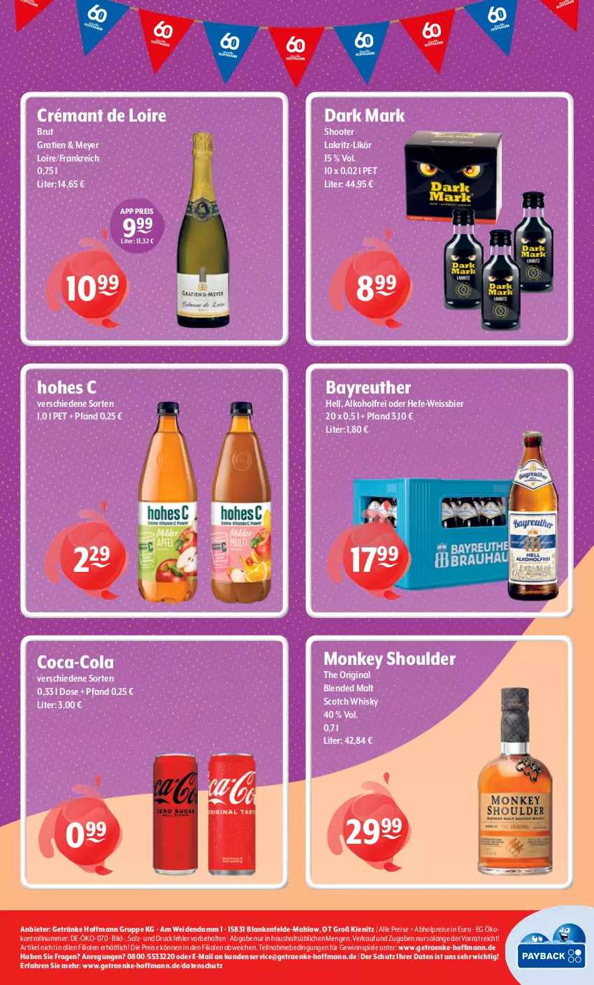 Aktueller Prospekt Getraenke Hoffmann - Prospekte - von 27.04 bis 02.05.2026 - strona 8 - produkty: abholpreise, alkohol, bier, brut, coca-cola, cola, crémant de loire, eis, getränk, getränke, gewinnspiel, gin, Hefe, Hohes C, Lakritz, likör, reis, scotch, scotch whisky, Spiele, Ti, weissbier, whisky