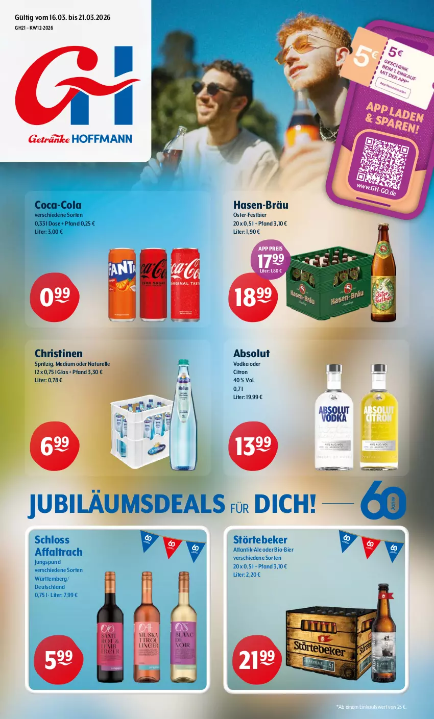 Aktueller Prospekt Getraenke Hoffmann - Prospekte - von 16.03 bis 21.03.2026 - strona 1 - produkty: bier, bio, coca-cola, cola, eis, elle, Jubiläums, natur, reis, rel, störtebeker, Ti, vodka