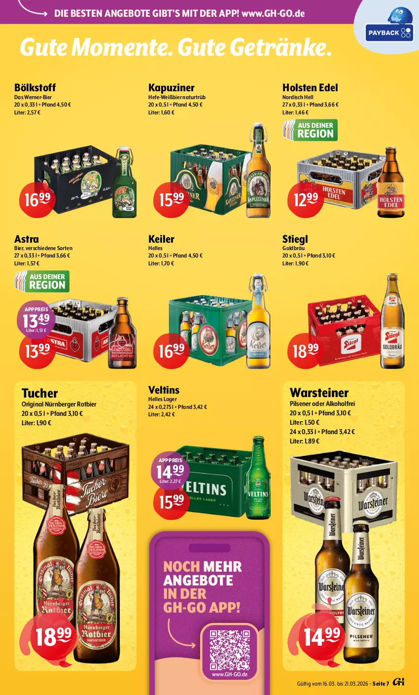 Aktueller Prospekt Getraenke Hoffmann - Prospekte - von 16.03 bis 21.03.2026 - strona 7 - produkty: alkohol, angebot, angebote, Astra, Berger, bier, eis, elle, ente, getränk, getränke, gin, Hefe, holsten, natur, nürnberger, pils, pilsener, reis, steiner, Stiegl, Ti, tuc, Tucher, veltins, warsteiner