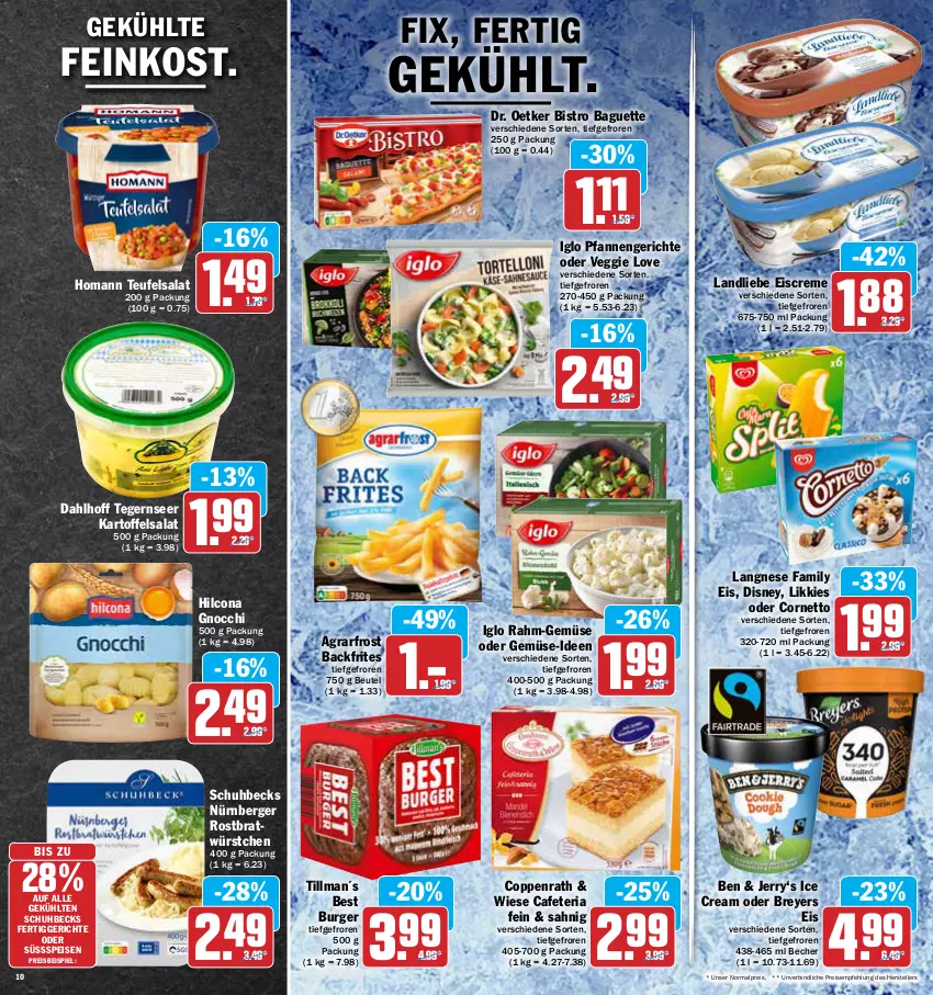 Aktueller Prospekt Aez - Prospekte - von 19.04 bis 23.04.2022 - strona 10 - produkty: agrarfrost, baguette, Becher, becks, Berger, beutel, Bistro Baguette, burger, coppenrath, cornetto, creme, disney, Dr. Oetker, eis, eiscreme, elle, feinkost, fertiggericht, fertiggerichte, gnocchi, hilcona, homann, iglo, kartoffel, kartoffelsalat, landliebe, landliebe eiscreme, langnese, nürnberger, pfanne, pfannen, rahm-gemüse, reis, Ria, salat, Tegernseer, teller, tender, Ti, veggie, Veggie Love, würstchen