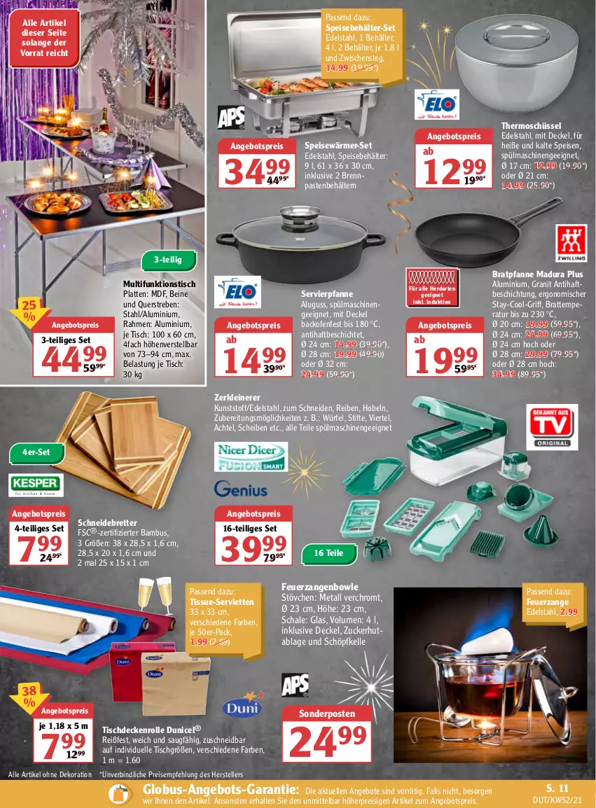 Aktueller Prospekt Globus - Prospekte - von 27.12.2022 bis 01.01.2023 - strona 11 - produkty: alle artikel ohne dekoration, angebot, angebote, angebotspreis, backofen, bambus, Behälter, bowle, bratpfanne, Brennpaste, decke, Deckel, dekoration, duni, edelstahl, eis, elle, herdarten, latte, leine, Ofen, pfanne, reis, Schal, Schale, schneidebrett, schüssel, Serviette, servietten, sonderposten, Speisebehälter, spülmaschinen, stifte, teller, Ti, tisch, tischdecke, würfel, Zangen, Zerkleinerer, zucker