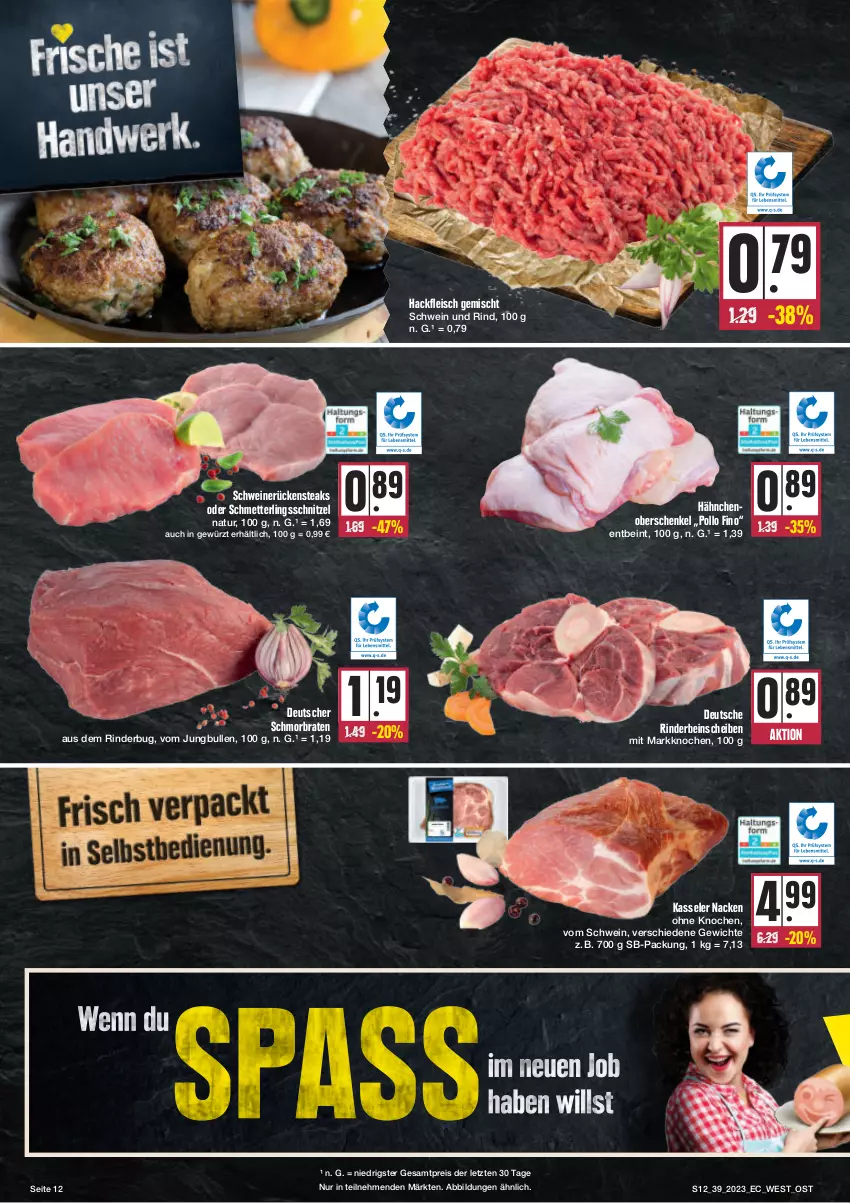 Aktueller Prospekt E Center - Angebote der Woche - von 25.09 bis 30.09.2023 - strona 12 - produkty: braten, eis, fleisch, gewürz, hackfleisch, hackfleisch gemischt, henkel, jungbullen, kasseler, Mett, natur, Pollo Fino, reis, rind, rinder, Rückensteak, rückensteaks, schenkel, Schmetterling, schmorbraten, schnitzel, schwein, schwein und rind, schweine, schweinerücken, steak, steaks, Ti, wein, weine, ZTE